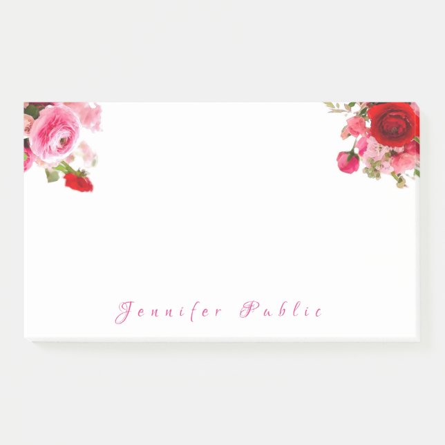 Handwriting Name Text Wasserfarbe Rose Elegant Post-it Klebezettel (Vorderseite)