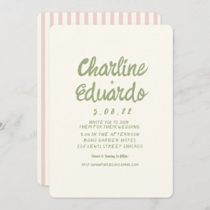 Handwriting Pastel Retro Einfache Hochzeit Einladung