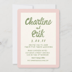 Handwriting Pastel Retro Hochzeitkarte Einladung