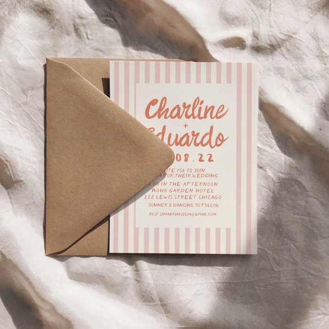 Handwriting Pastel Retro Hochzeitkarte Einladung (Von Creator hochgeladen)