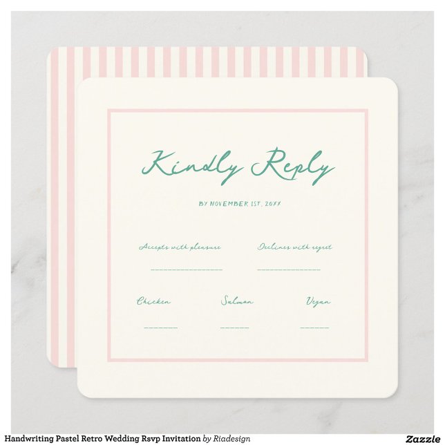 Handwriting Pastel Retro Wedding Rsvp Einladung (Von Creator hochgeladen)