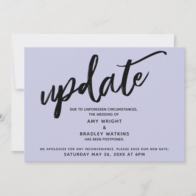 Handwriting Postpected Wedding Lavender Card Einladung (Vorderseite)