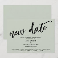 Handwriting Postpected Wedding Update Sage Card