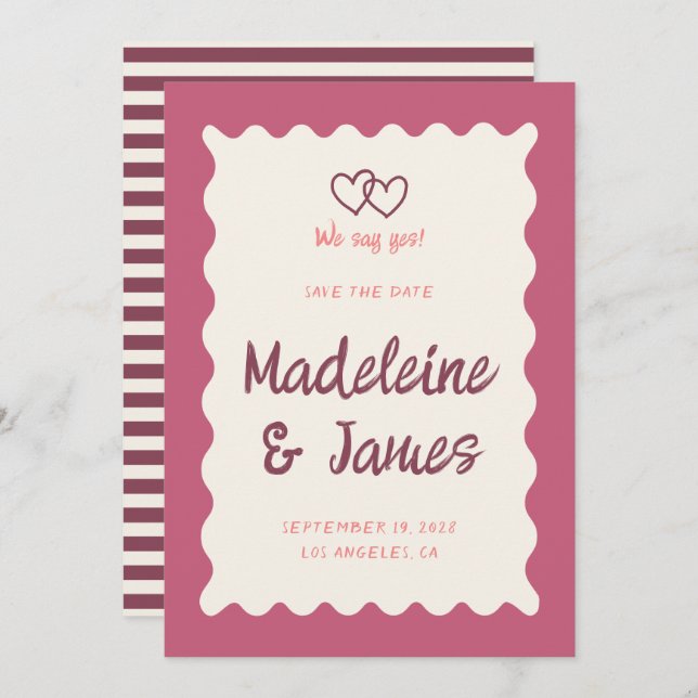 Handwriting Retro Bold Rosa Red Wedding Save The Date (Vorne/Hinten)