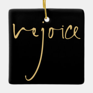 Handwriting Script Freude Weihnachten Gold Black Keramikornament