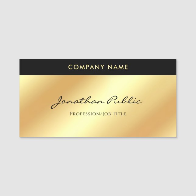 Handwriting Script Glamour Gold Template Namensschild (Vorderseite)