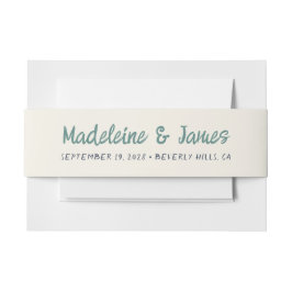 Handwriting Script Green Blue Retro Hochzeit Einladungsbanderole