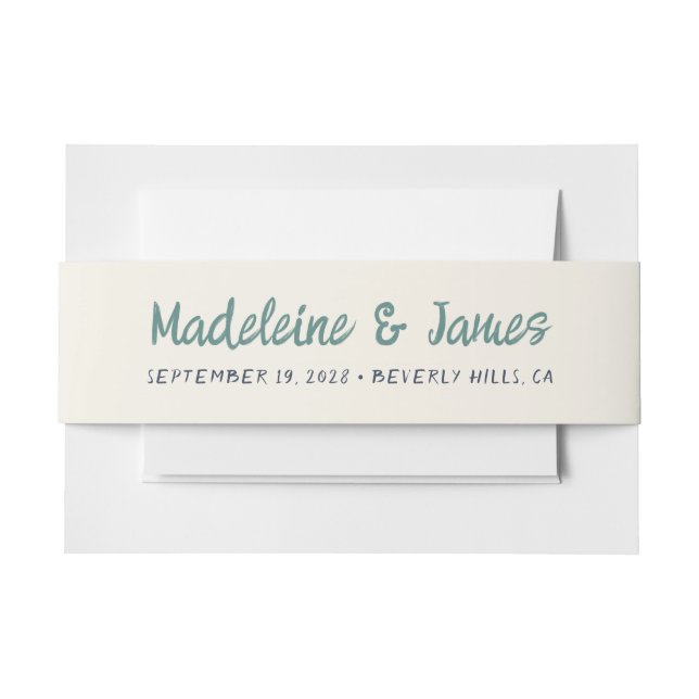 Handwriting Script Green Blue Retro Hochzeit Einladungsbanderole (Vorderseite Beispiel)