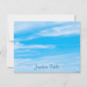 Handwriting Script Template Blue Sky White Clouds Mitteilungskarte