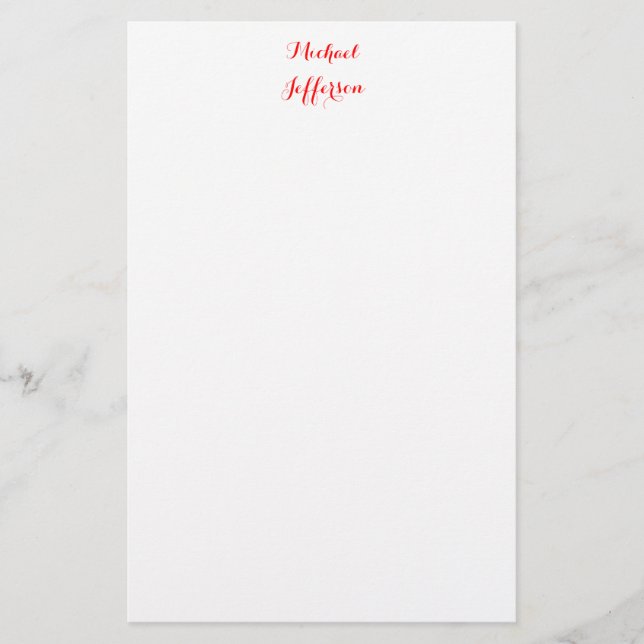 Handwriting-Skript Elegant Schlicht Simple Red Whi Briefpapier (Vorderseite)