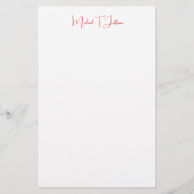 Handwriting-Skript Elegant Schlicht Simple Red Whi Briefpapier (Vorderseite)
