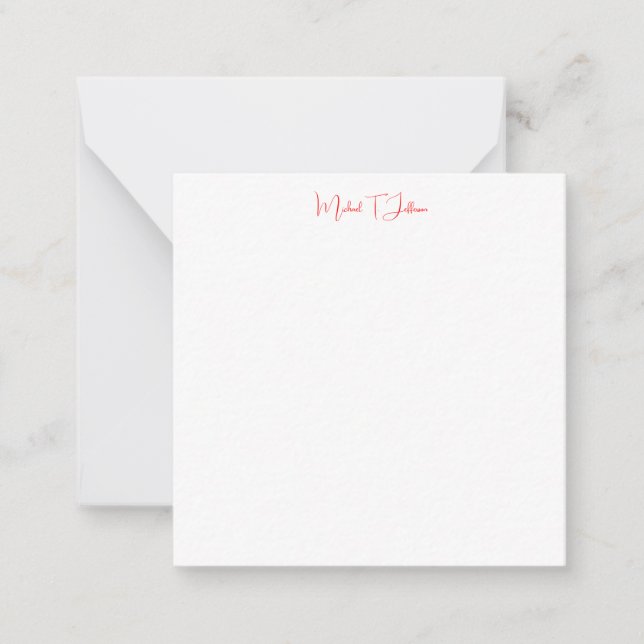 Handwriting-Skript Elegant Schlicht Simple Red Whi Mitteilungskarte (Vorderseite)