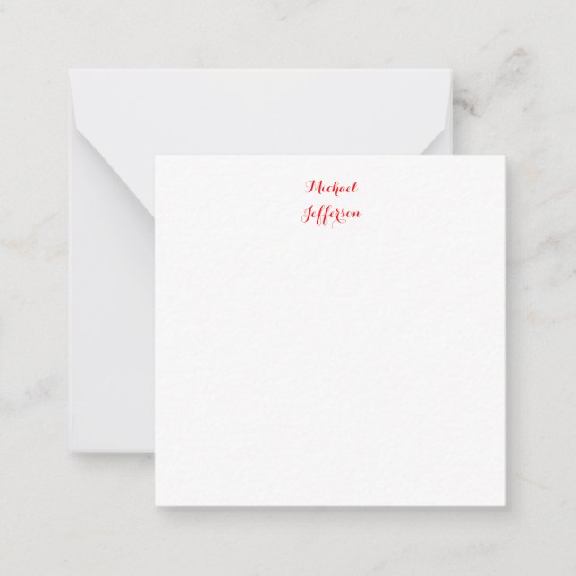 Handwriting-Skript Elegant Schlicht Simple Red Whi Mitteilungskarte (Vorderseite)