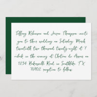 Handwriting Style White and Forest Green Wedding