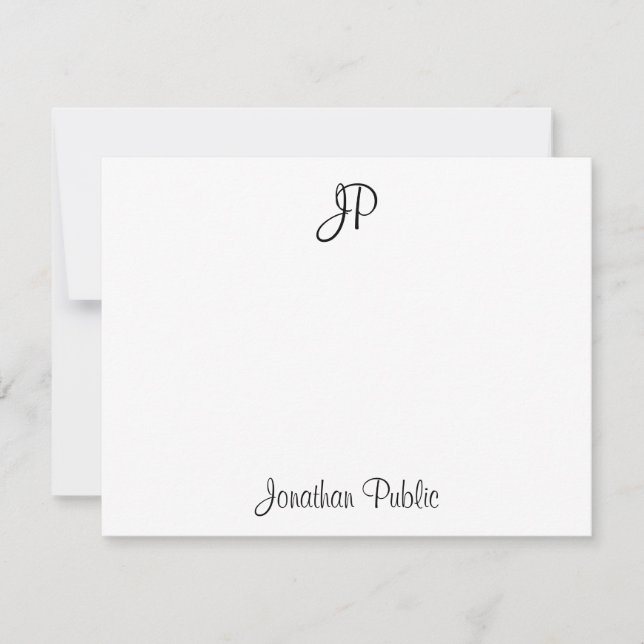 Handwriting Text Monogram Classic Template Black Mitteilungskarte (Vorderseite)