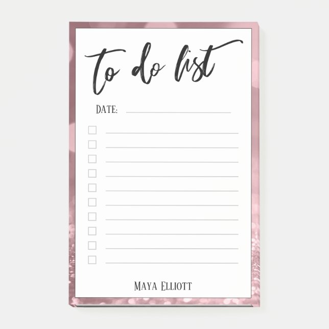 Handwriting To Do List Glitzer Bokeh Rose Gold Post-it Klebezettel (Vorderseite)