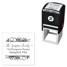 Handwritten Family Address Stamp with Wildflowers Permastempel