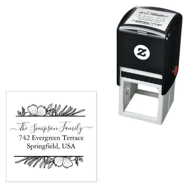 Handwritten Family Address Stamp with Wildflowers Permastempel (Beispiel)