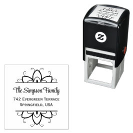 Handwritten Family Address Stamp with Wildflowers Permastempel