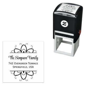 Handwritten Family Address Stamp with Wildflowers Permastempel