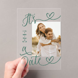 Handwritten Green Heart It's A Date Photo Wedding Acryleinladungen