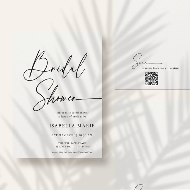 Handwritten Modern MInimal Script Bridal Shower Einladung (Front and back of flat 5x7 bridal shower invitation. Choose size, corner + paper style.)