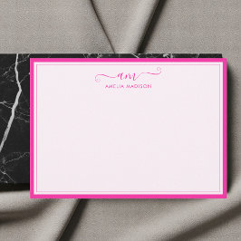 Handwritten Monogram Vibrant Pink Mitteilungskarte