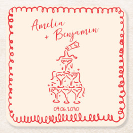 Handwritten retro Champagne Tower Wedding Rechteckiger Pappuntersetzer