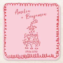 Handwritten retro Champagne Tower Wedding Rechteckiger Pappuntersetzer
