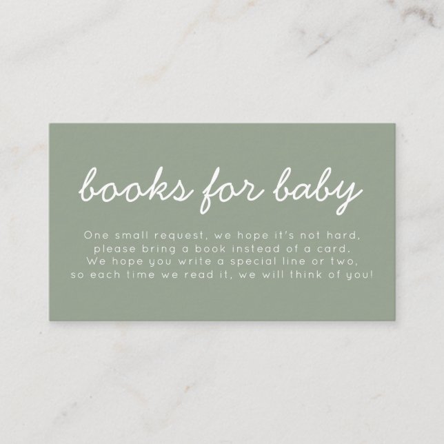 Handwritten Sage Green Baby Shower Books For Baby Begleitkarte (Vorderseite)