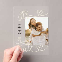 Handwritten Simple Heart It's A Date Photo Wedding Acryleinladungen
