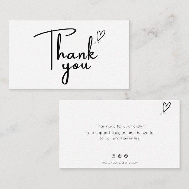 Handwritten Thank You Card Small Business Visitenkarte (Vorne/Hinten)