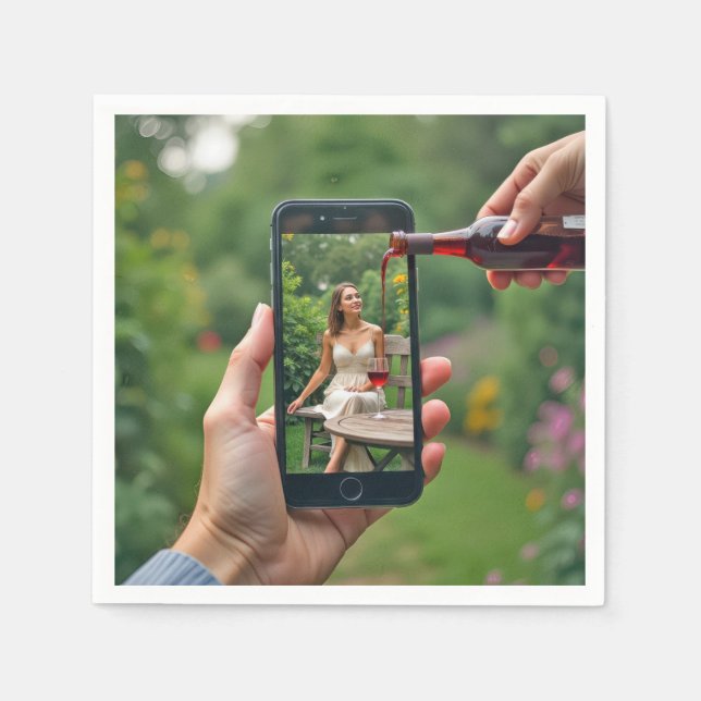 Handy-Frau mit Wein Serviette (Vorderseite)