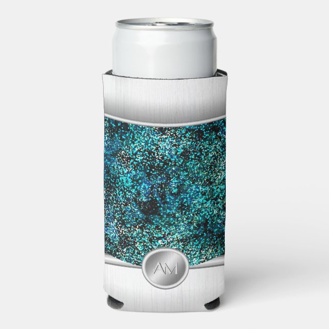 Handy-Gehäuse aus Stahl und grünem Glitzer Selters Dosenkühler (Seltzer Vorderseite)