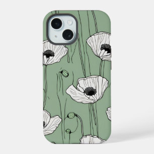 Handy-Schutzhülle mit grüner Blumenzeichnung von M iPhone 15 Hülle