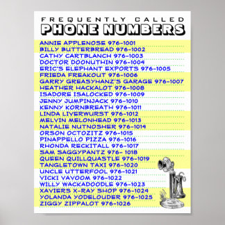 Handy-Telefonnummer Liste zur Anzeige in der Nähe Poster