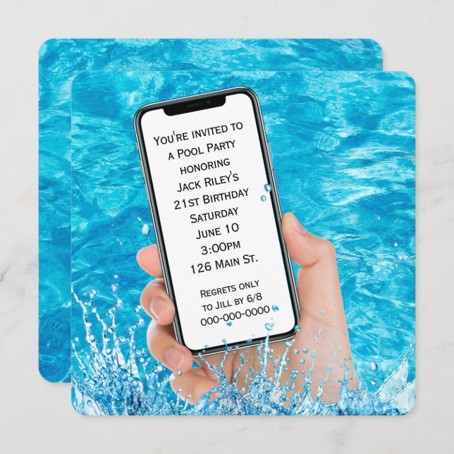 Handy Text 21. Geburtstag Pool Party Einladung (Vorne/Hinten)