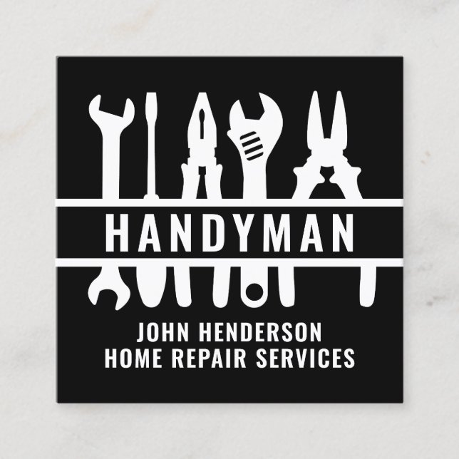 Handyman Back White Qr Code Zuhause Repair Service Quadratische Visitenkarte (Vorderseite)