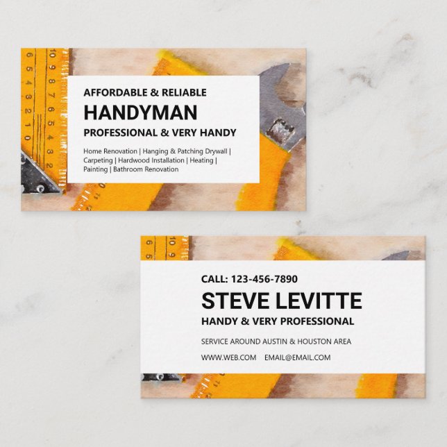 Handyman Business Card - Arbeitswerkzeuge / Regler Visitenkarte (Vorne/Hinten)