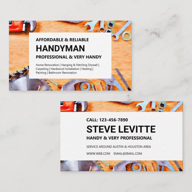 Handyman Business Card - Bauwerkzeuge Visitenkarte (Vorne/Hinten)