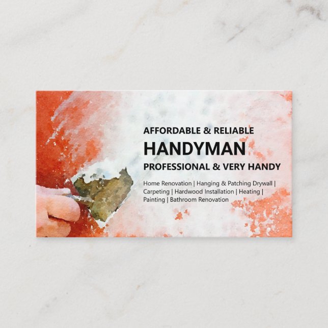 Handyman Business Card - Putty Wall on Black Visitenkarte (Vorderseite)