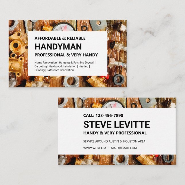 Handyman Business Card - Rustikale Klempnerwerkzeu Visitenkarte (Vorne/Hinten)