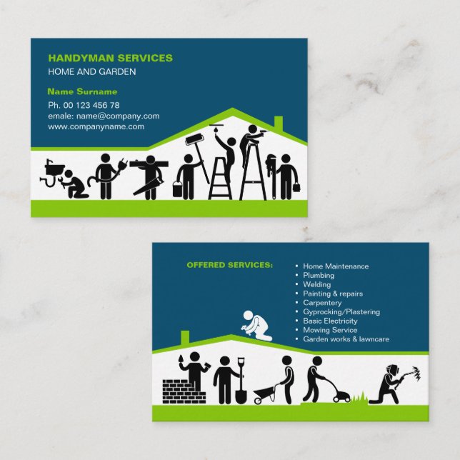 Handyman Business Card Template for Home Maintenan Visitenkarte (Vorne/Hinten)
