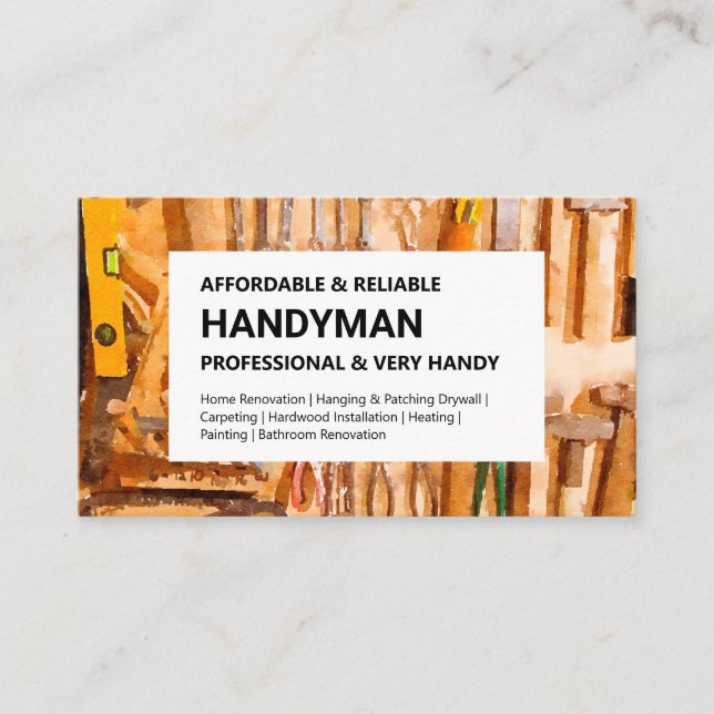 Handyman Business Card - Tools Wall on White Visitenkarte (Vorderseite)