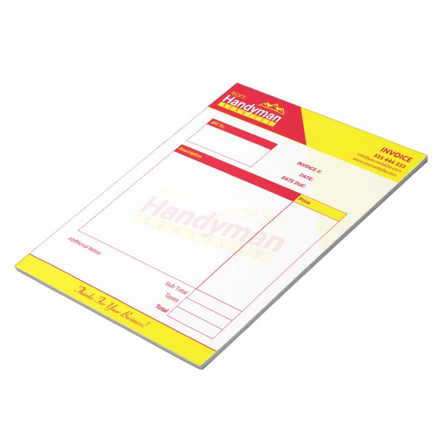 Handyman Business Invoice Pad - Zuhause Business Notizblock (angewinkelt)