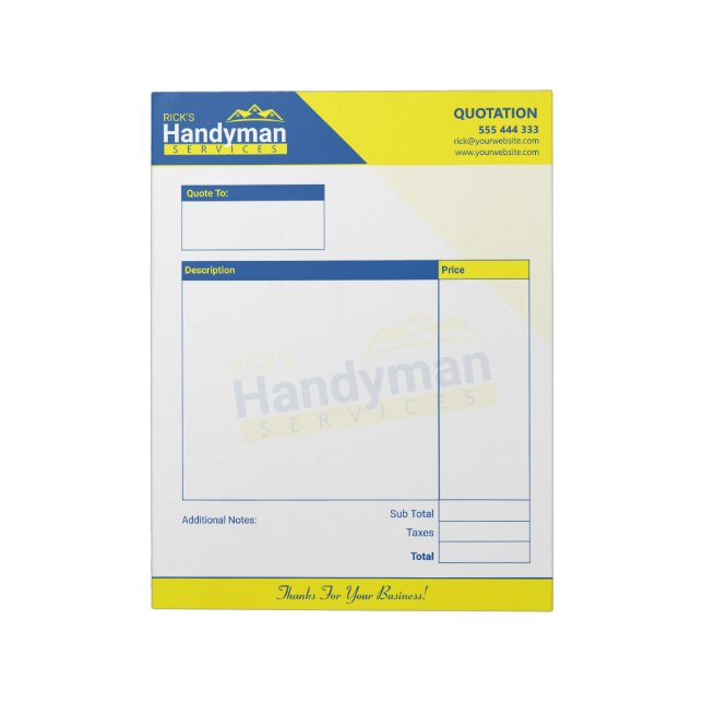 Handyman Business Quote Pad - Zuhause Business Notizblock (Rotiert)
