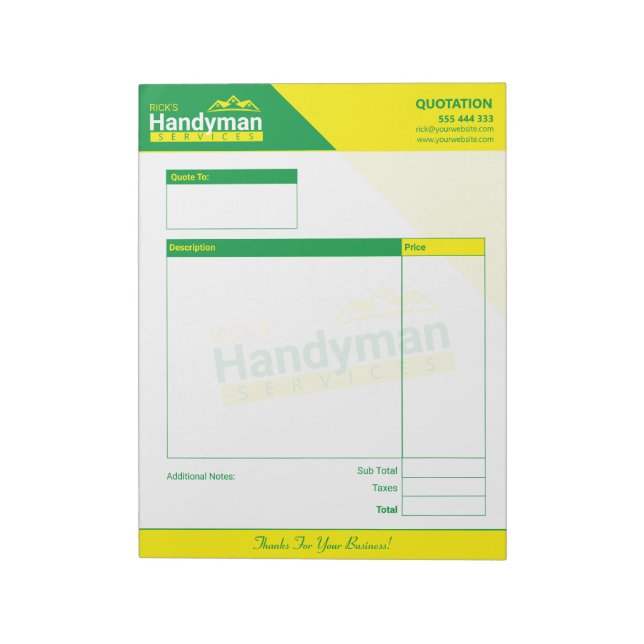 Handyman Business Quote Pad - Zuhause Business Notizblock (Rotiert)