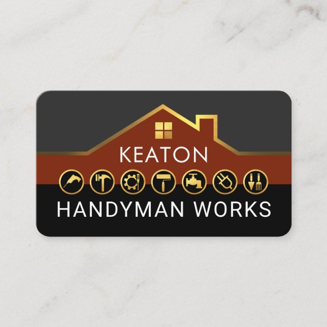 Handyman Construction Service Gold Rooftop Visitenkarte (Vorderseite)