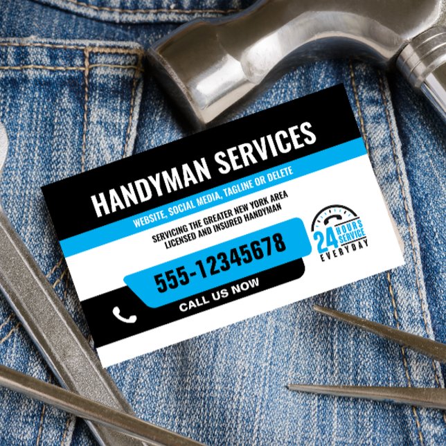 HANDYMAN FIX IT TYP DRINGEND REPARATUR BLACK Blue Visitenkarte (Von Creator hochgeladen)