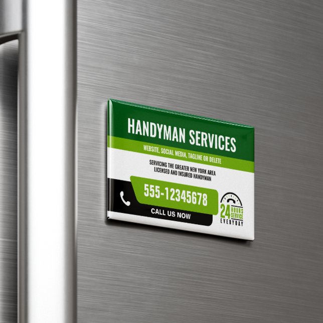 HANDYMAN FIX IT TYP DRINGEND REPARATUR SCHWARZ GRÜ MAGNETISCHE VISITENKARTE (Von Creator hochgeladen)